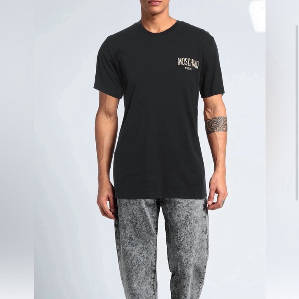 NEW Moschino Swim Men’s Short-Sleeve Logo T-Shirt Black Animal Print Medium